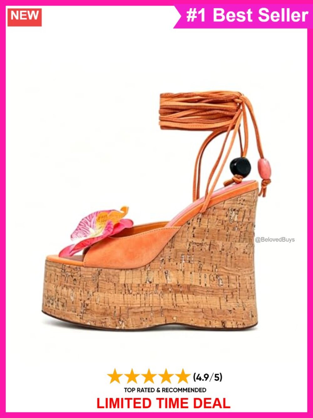 Womens Flowers Cork Platform Wedge Sandals Ankle Strap Peep Toe High Heel Party